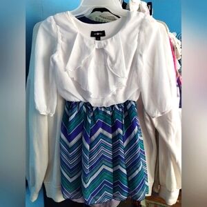 Charming Girls Bow Collar Chevron Dress